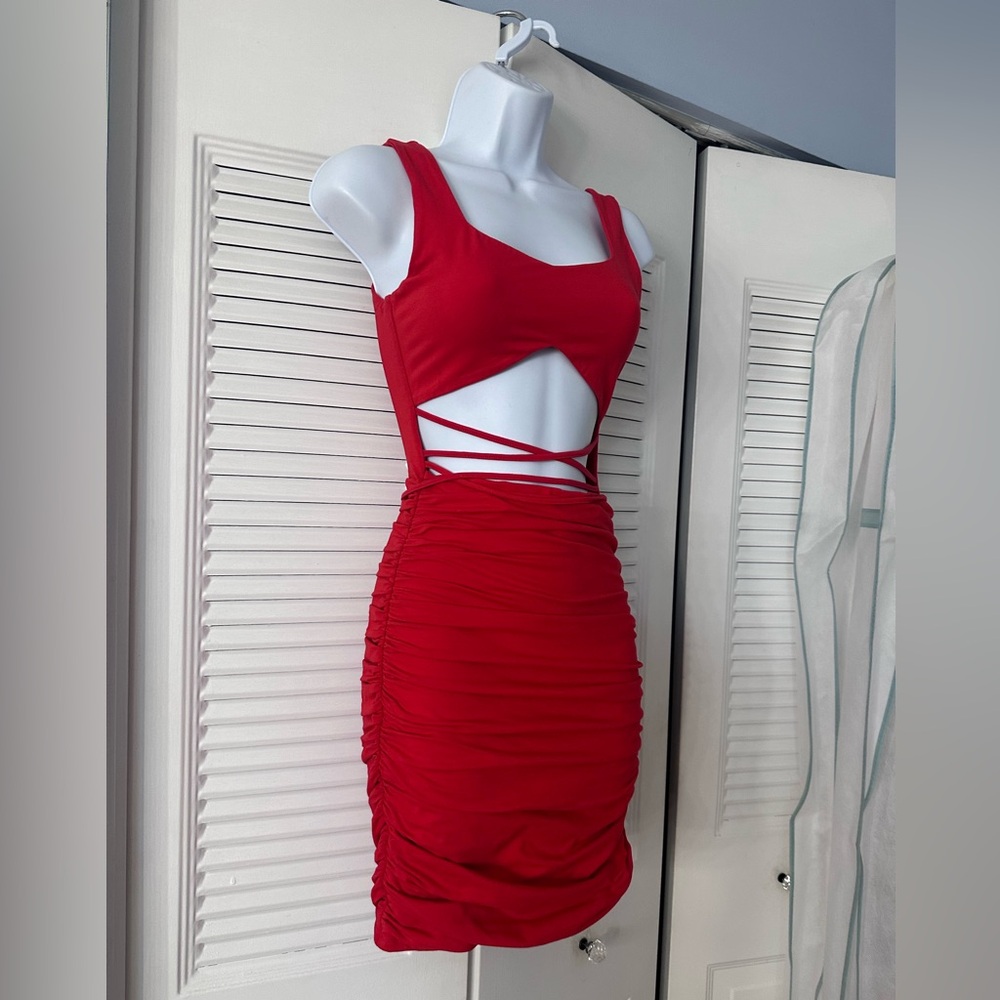 Red strappy mini dress
